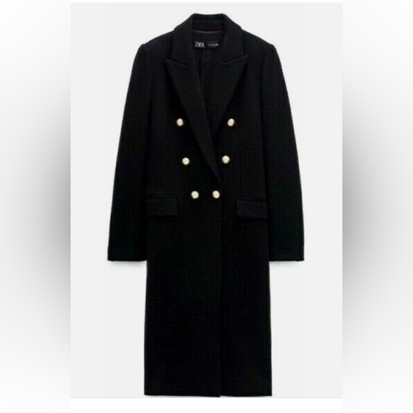 Zara Elegant Black Double-Breasted Women's Coat - Picture 5 of 10